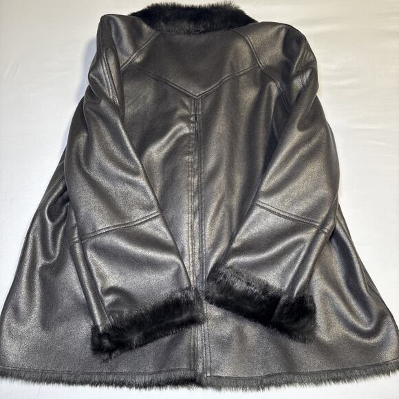 Coldwater Creek Womens XL Gray Metallic Shine Coat Button Up Faux Fur Lined NWOT - Picture 15 of 16